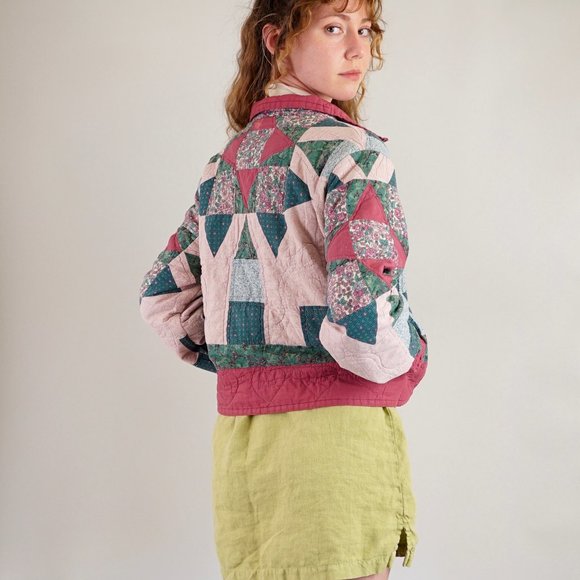 Hand Made Patchwork Quilt Jacket in Pink and Green - Picture 4 of 7